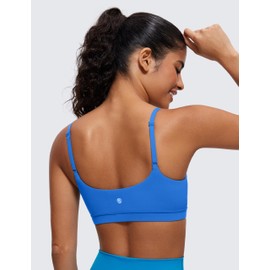 CRZ YOGA Sujetador Deportivo Mujer Butterluxe Ajustable Espagueti Strap con Cuello Redondo Acolchado Yoga Azul Destello Chico