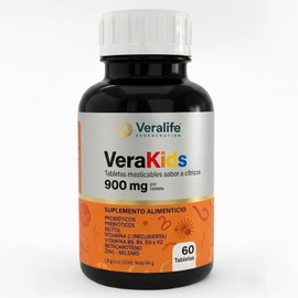 VeraKids Vitaminas Y Probióticos Infantiles | Tabletas Masticables Con Xilitol Zinc Betacaroteno Y Vitamina C | Sabor Cítricos | Niños Mayores De 6 Años | 60 Tabletas | VeraLife