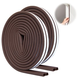 SUNMON Weather Stripping Door Seal Strip, 33Feet (10M) D-Type Door Soundproofing, Self Adhesive Foam Weatherstrip for Door and Window (Brown)