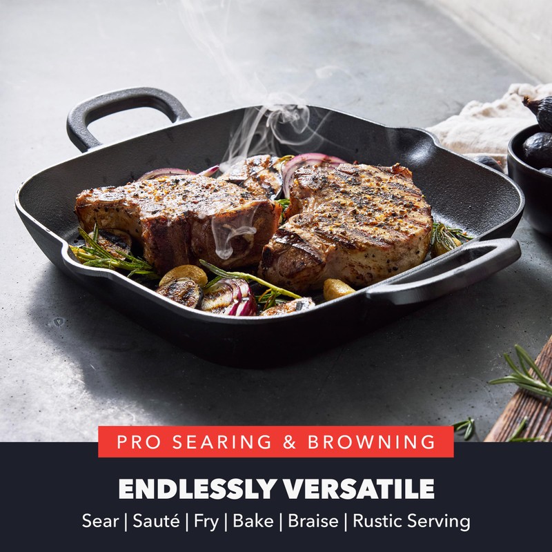 GreenPan x Bobby Flay Cast Iron 11” Square Grill Pan,
