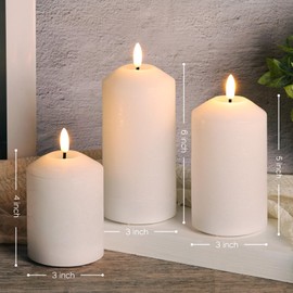 Girimax White Flameless Pillar Candles with Remote, Real Wax LED Candles Battery Powered Flickering Set of 3