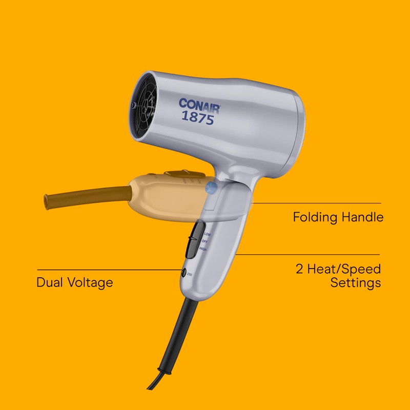 Conair Compact Hair Dryer with Folding Handle, 1875W Travel Blow