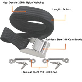 YYST 54" Battery Tie Down Strap Kit Battery Hold Down Strap with Stainless Steel 316 Buckle, Stainless Steel 316 Deck Mounts, 4 SS Screws -1/PK