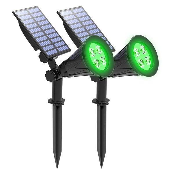 T-SUNUS Green Solar Lights, IP65 Waterproof 4 LED Solar Spotlight Wall Light, Auto-on/Off Security Light Landscape Light for Tree,Patio,Yard,Garden,Driveway,Pool Area (2 Pack Green)