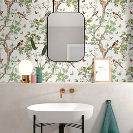 Nukofal Vintage Bird Peel and Stick Wallpaper Floral Bird Contact Paper 16.9inch x 118.1inch Leaf Floral Wallpaper Peel and Stick Boho Self Adhesive Removable Wall Paper for Bathroom Wall Decorative