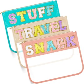 Does not apply 3 Pcs Chenille Letter Zipper Pouch for Travel Clear Snack Bags Waterproof Cosmet