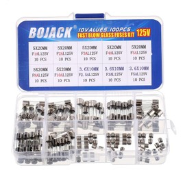 BOJACK Christmas Light fuses 5x20mm 125V 1A 2A 3A 4A 5A 8A 10A Fuse Fast-Blow Glass Fuses 3.6X10mm Mini Fuse 125V 2.5A 3A 5A amp Fuses Assortment Kit