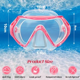 Powmag Children's Diving Goggles, 180° Panorama Swimming Goggles Children, Diving Mask with Nose Cover, HD Anti Fog Anti-Leak Diving Goggles for Boys Girls 4-15 Years (Pink)