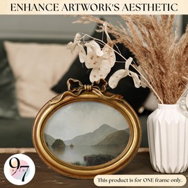 97 Decor Small Gold Oval Frame 4x6 - Vintage Picture Frames 4x6, Horizontal Antique Ornate Frame 4 X 6, Gold Bow Frames 4 by 6 With Glass Front For Tabletop And Wall Hanging, Antique Wall Decor