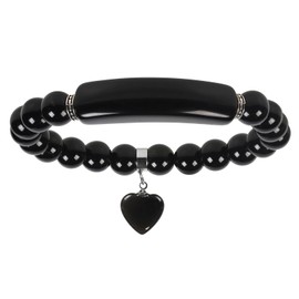 Nupuyai Obsidian Healing Crystal Stone Bracelet for Women, Lucky Heart Charm 8mm Beads Stretch Bracelet