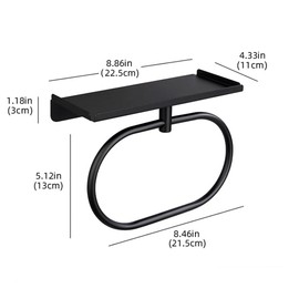 Bath Towel Ring with Shelf Stainless Steel Adhesive Towel Hanger Wall Mounted Hand Towels Holder for Bathroom Kitchen (Oval Black)