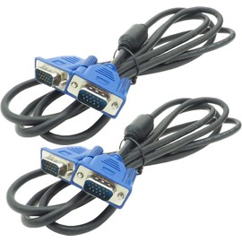 Audio Fan VGA Cable 1.8m for VGA Monitor D-sub 15 Pin Plug-Plug Noise Reduction with Ferrite Core Black 2pcs