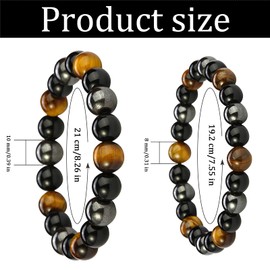 Natural Energy Stones Yoga Bracelets Pack of 2 Black Obsidian Tiger's Eye Stone Hematite Bracelet Tiger Eye Triple Bracelet Real Tiger's Eye & Hematite Bracelet for Men and Women Gift Father, Metal