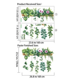 AHQKCRF Green Plant Leaves Wall Stickers Decor Hanging Flower Vine Wall Decals Peel and Stick DIY Removable Tropical Nature Wall Art for Living Room Bedroom Kitchen Classroom Office
