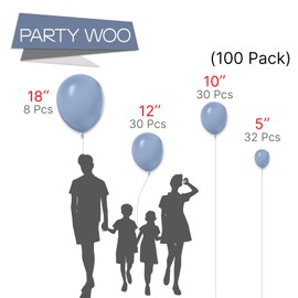 PartyWoo Grayish Blue Balloons, 100 pcs Dusty Blue Balloons Different Sizes Pack of 18 Inch 12 Inch 10 Inch 5 Inch Balloons for Party Decorations, Birthday Decorations, Wedding Decorations