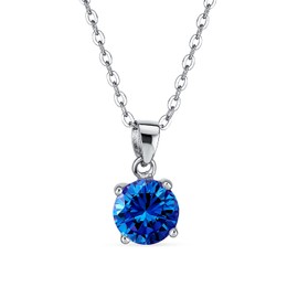 1.5CTW Round Royal Blue AAA CZ Brilliant Solitaire Pendant Necklace For Women Teen Sapphire Simulated .925 Sterling Silver