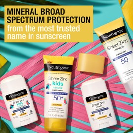 Neutrogena Sheer Zinc Oxide Dry-Touch Sunscreen Lotion with Broad Spectrum SPF 50, Water-Resistant, Hypoallergenic & Non-Greasy Mineral Sunscreen, 3 fl. oz