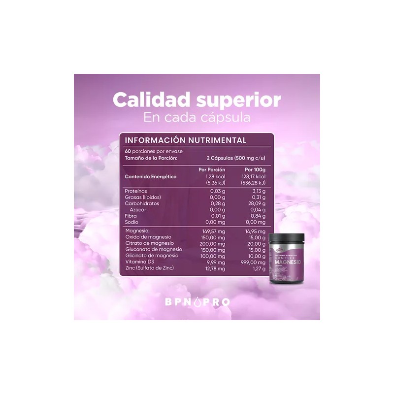 Magnesio Complex BPN PRO 60 Cápsulas - Glicinato, Citrato, Gluconato