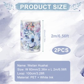 NQEUEPN 2 Rolls of PET Washi Tapes, Floral Retro Plant Tapes with Shell Shinning Effect Plant Themed Stickers for Journaling Scrapbook Craft Supplies (Flower)