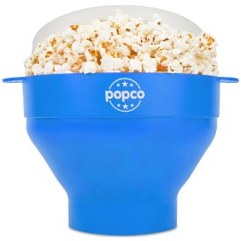 Popco Silicone Popcorn Maker - Microwave Popcorn Popper with Handles - Collapsible Bowl, Heat-Resistant, Easy to Clean, Ideal for Family Movie Nights, 15-Cup Capacity - Light Blue