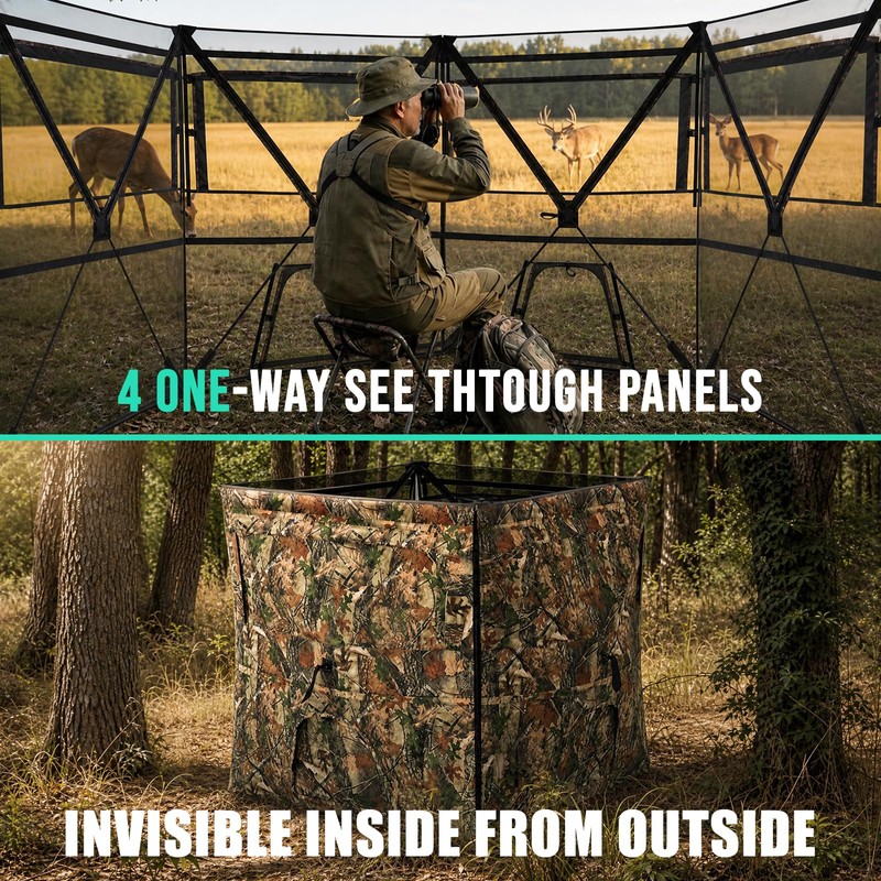 HUNTSEN 4-Panel Hunting Blind - 360° See Through with Wide