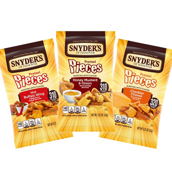 Snyder's of Hanover Pretzel Pieces, Variety Pack of Pretzels Individual Packs, 2.25 Ounce Bags, 18 Count