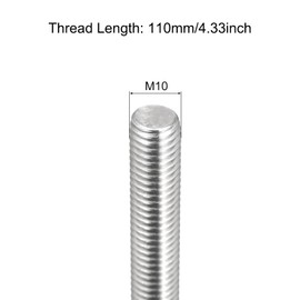 sourcing map Fully Threaded Rod M10 x 110mm 1.5mm Thread Pitch 304 Stainless Steel Right Hand Threaded Rods Bar Studs 6 Pack