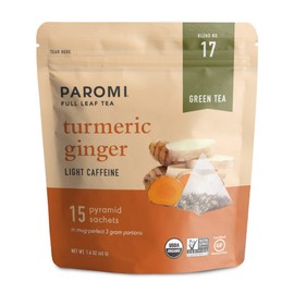 Paromi Turmeric Ginger Organic Green Tea, Resealable Pouch, 15 Count