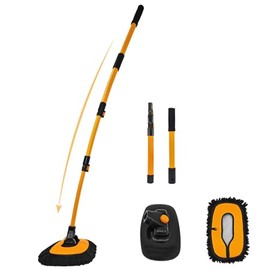 HASTHIP® Cepillo de Limpieza para Auto, con Mango Extensible y Curvado, 2 Cabezas de Microfibra Lavables, Ideal para Techo, Ventanas y Carrocería, Mul