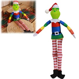 Green Monster Doll Christmas Plush Toy, 11.81'' Suffed Decor for Home Tree, Naughty Elf Doll Xmas Indoor Ornament (Rainbow)