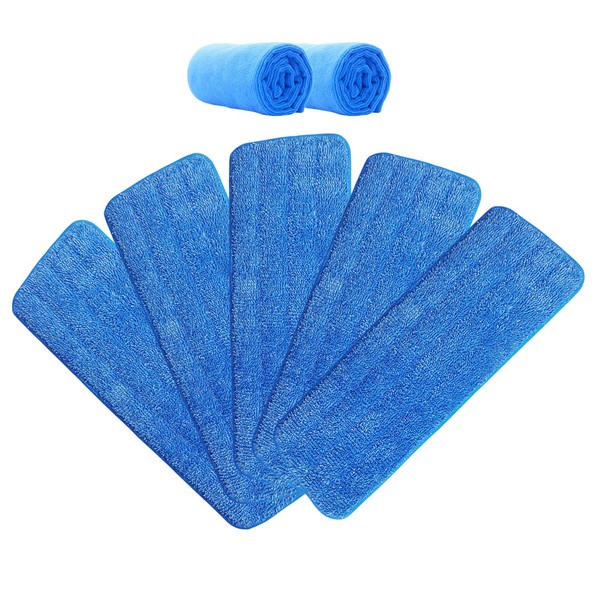 5 Pack Reusable Microfiber Spray Mop Replacement Heads Floor Cleaning Pads for Wet/Dry Mops Replacement Refills Compatible with Bona Floor Care System Includes 2 Extra Microfiber Cloths