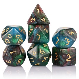 Glitter Blue Green Brown Mixed Colour Dice Set, Polyhedral Dice Set Filled with Shiny Glitters, Polyhedral DND Dice Set for Dungeons and Dragons Pathfinder RPG MTG Table Game Dice
