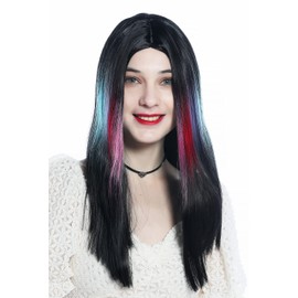 WIG ME UP - DW3314A-YP1B/1137 Women's Wig Long Straight Middle Parting Black and Colorful Strands