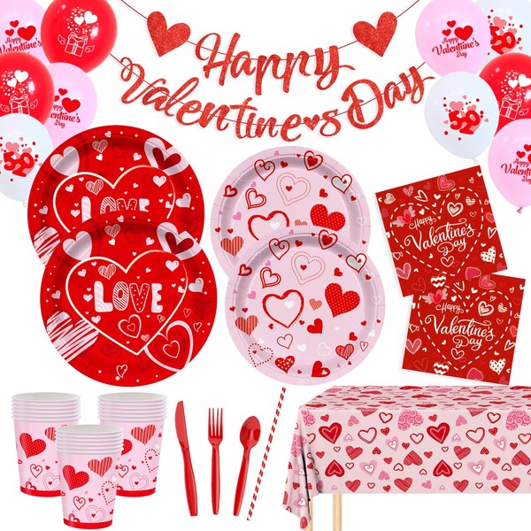 Valentine's Day Party Supplies Hot Heart Love Disposable Plates Napkins