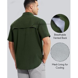 Haimont Men's UPF 50+ Sun Protection Shirts with Pockets Water Resistant Quick Dry Hiking Travel Fishing Army Green XL