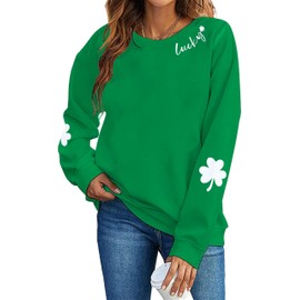 VILOVE VILOVE Women St Patricks Day Sweatshirts Lucky Clover Sweater Irish Shamrock Pullover Long Sleeve Graphic Tops