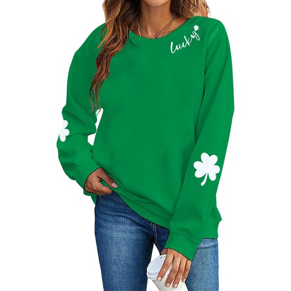 VILOVE VILOVE Women St Patricks Day Sweatshirts Lucky Clover Sweater