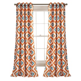 Lush Decor Diamond Ikat Curtains - Geometric Pattern Print Light Filtering Window Panel Set for Living, Dining, Bedroom (Pair), 84” x 52”, Turquoise Orange