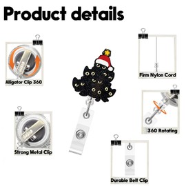 Christmas Badge Reel,Black Cat Tree with Hat Acrylic Badge for ID Card Badge,Funny Telescoping Retractable Badge Holder Alligator Clip Accessories for Nurse,Medical Worker,Nursing Student,Teacher