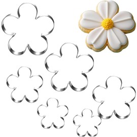 UKoosien Flower Cookie Cutter Set of 6 Pieces 10.2 cm 9 cm 7.6 cm 6.4 cm 4.5 cm 2.4 cm Dishwasher Safe Flower with Five Petals Cookie Cutter Baking Essentials