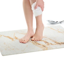 Loofah Shower Mat Non Slip - Anti Slip Shower Mats for Inside Shower, Tub, Bathroom, Wet Areas - Soft Bath Mat Without Suction Cups - Secure Mat Textured or Smooth Shower Floors (24x32 Marble Gold)