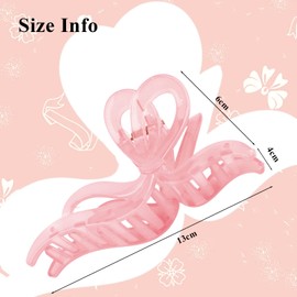 KIUEZIR 4 Packs Bow Hair Claw Clips for Women - Jelly Acrylic Grip Clips in 4 Colors (Pink/Beige/Brown/Black), Non Slip Cute Wavy Hair Claws with Dense-Tooth for Office, Dates & Vacations