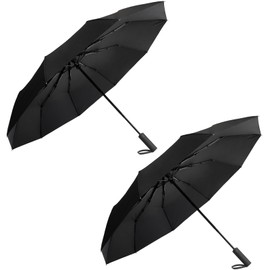 2 Packs Large Umbrellas for Rain & Sun UV Protection Travel Umbrella Windproof Auto Open & Close Collapsible Folding Small Compact Backpack Car Purse Umbrellas 10 RIBS Black