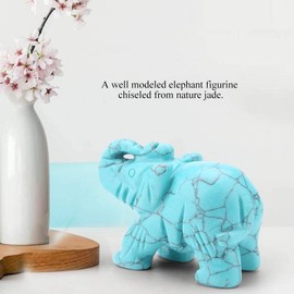 Cikonielf 2inch Natural Jade Carved Elephant Feng Shui Crystal Elephant Statues Lucky Jade Elephant for Home Decor (绿松石)