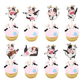 Arthsdite 48Pcs Cow Cupcake Toppers Farm Animal Happy Birthday Cupcake Decorations for Cow Farm Animal Zoo Themed Kids Boy Girl Birthday Party Supplies Party Decor