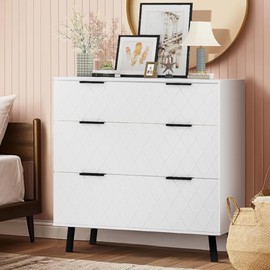 AWQM 3 Drawer Dresser for Bedroom,Large Capacity Chest of Drawers,Wood Dresser TV Stand,Drawer Organizer Storage Tower Unit for Living Room, Hallway,White