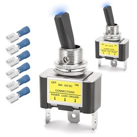 2-Pack Automotive Toggle Switch with Blue Light ASW-07D-2, ON/OFF SPST 30A 12V DC LED Illuminated Heavy Duty Lighted Rocker Switches for Auto, Racing, Marine, Car, ATV, UTV, Golf Cart, RV, Truck, Boat