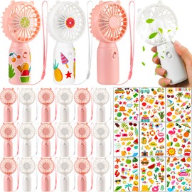 Woanger 24 Pcs Mini Portable Handheld Fan Bulk Set Battery Operated Small Personal Fan with 9 Hawaiian Stickers for Summer Travel Camping Outdoor, Individual Box, Not Included Aa Battery