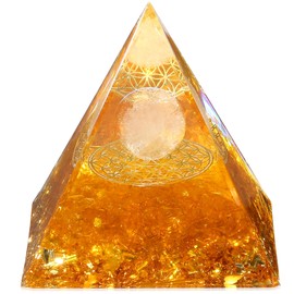 QINJIEJIE Large Crystal Pyramid Orgonite Pyramid Citrine Resin Pyramid Meditation Natural Reiki Gifts Ornaments 6 cm