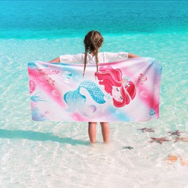 Mermaid Kids Beach Towel - 76 x 150cm Mermaid Sand Free Towels for Girls Quick Dry Swim Towel Beach Blanket Ultra Absorbent Light Beach Towels Travel Towel
